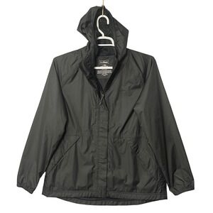 LL Bean Women’s Large REG Black Hooded Rain Jacket Waterproof Windbreaker Hiking